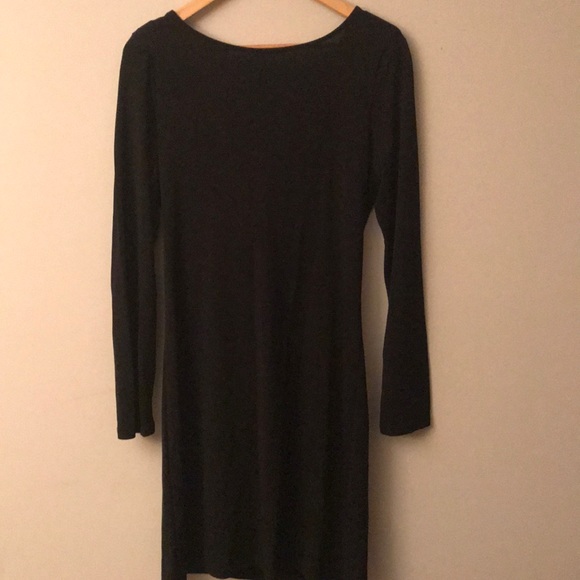 INC Black chic dress with drape neck, Sz L - Picture 2 of 7